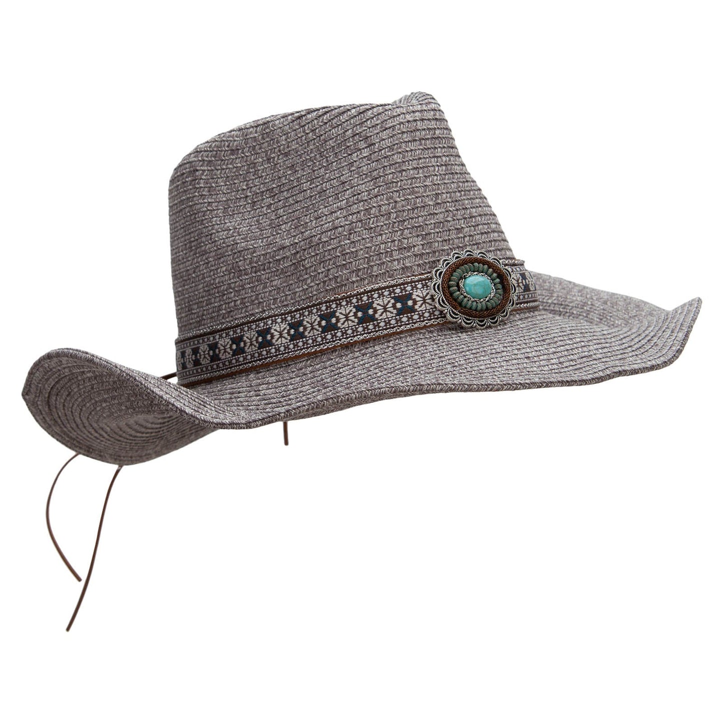 Women's Paper Braid Leatherette Crown Cowboy Hat
