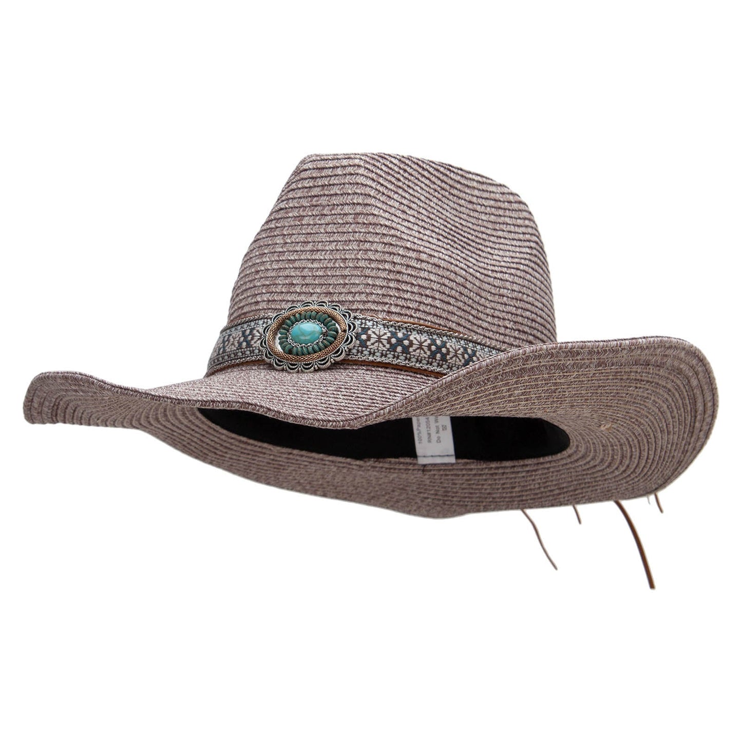 Women's Paper Braid Leatherette Crown Cowboy Hat