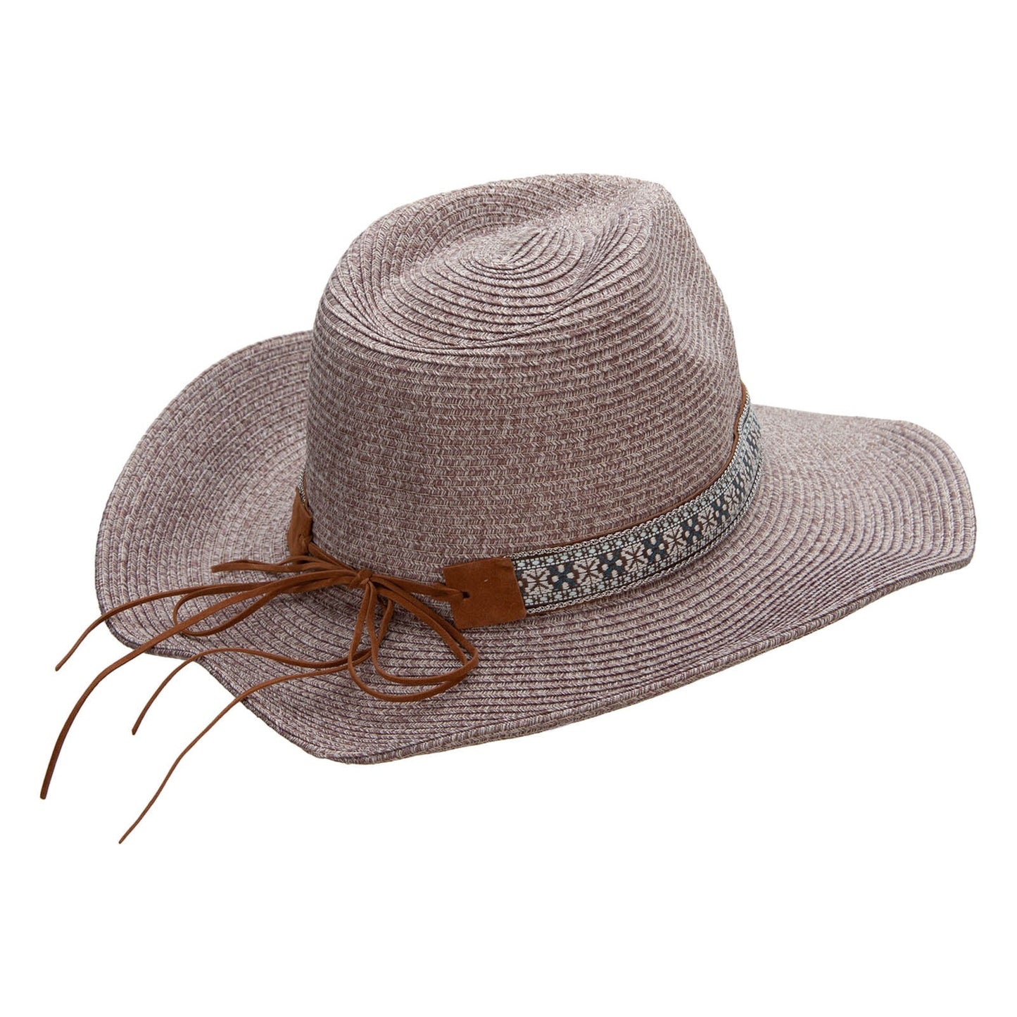 Women's Paper Braid Leatherette Crown Cowboy Hat