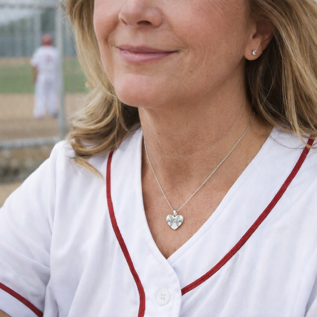 Mom Heart Baseball Necklace