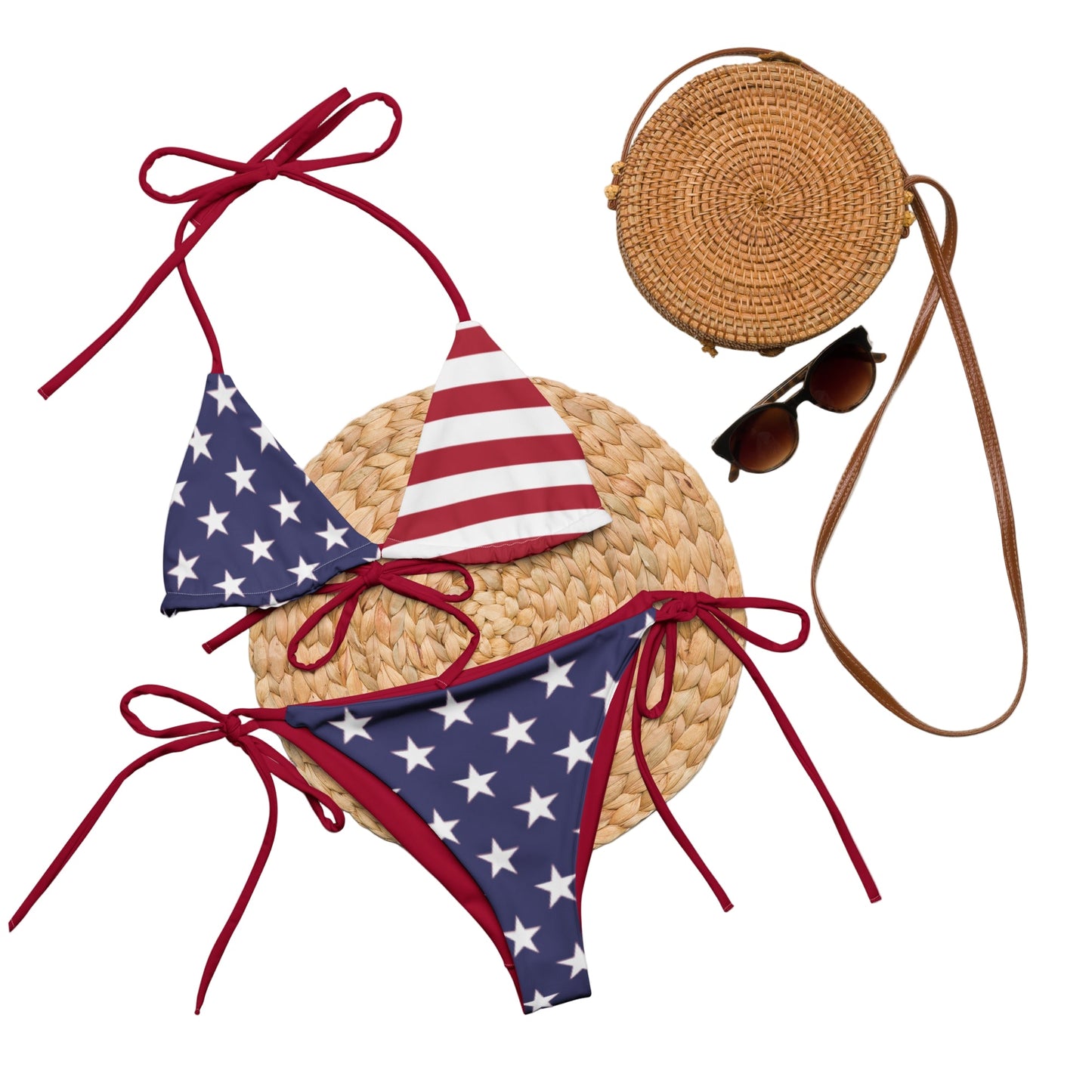 FREE Shipping, American Grrrl Patriotic USA Flag String Bikini, UPF 50