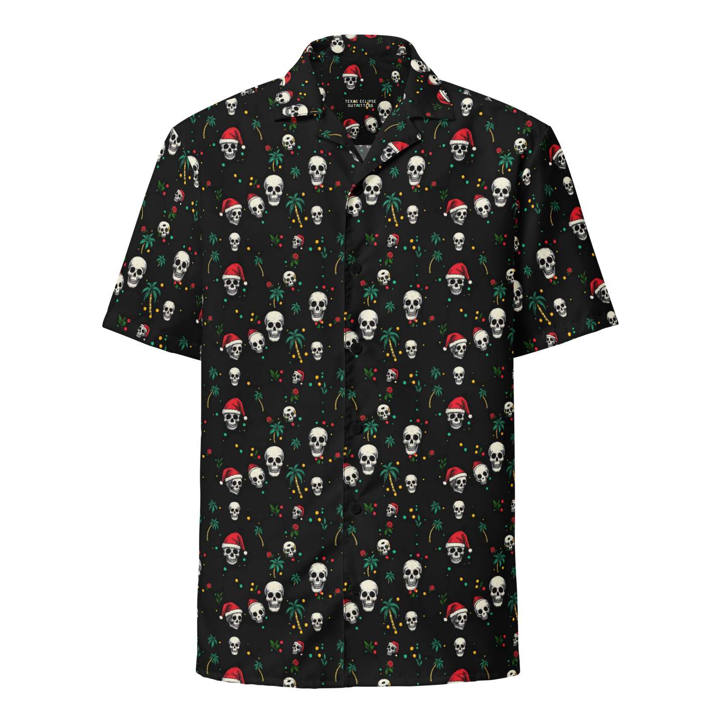 Sleighin’ Outlaws: Skull & Palm Holiday Button-Up Shirt