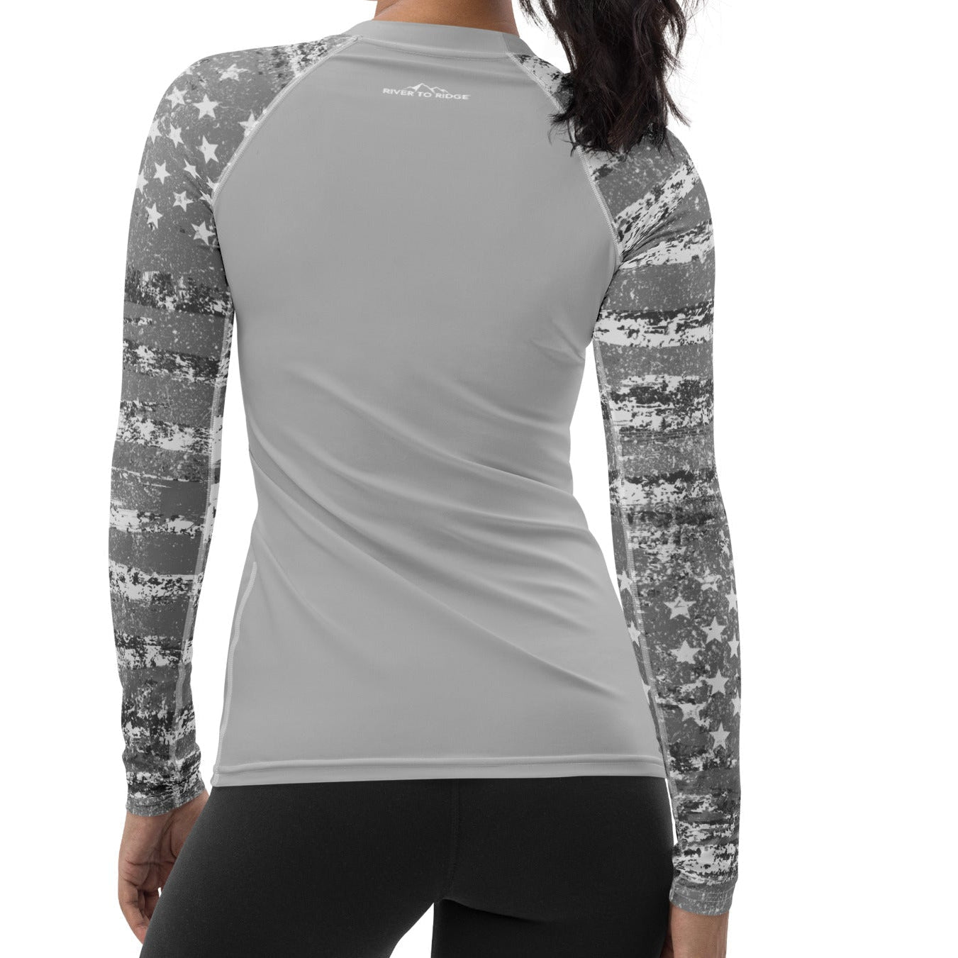 UPF 50 Women's Silver Flag Activewear Rash Guard Sun Shirt