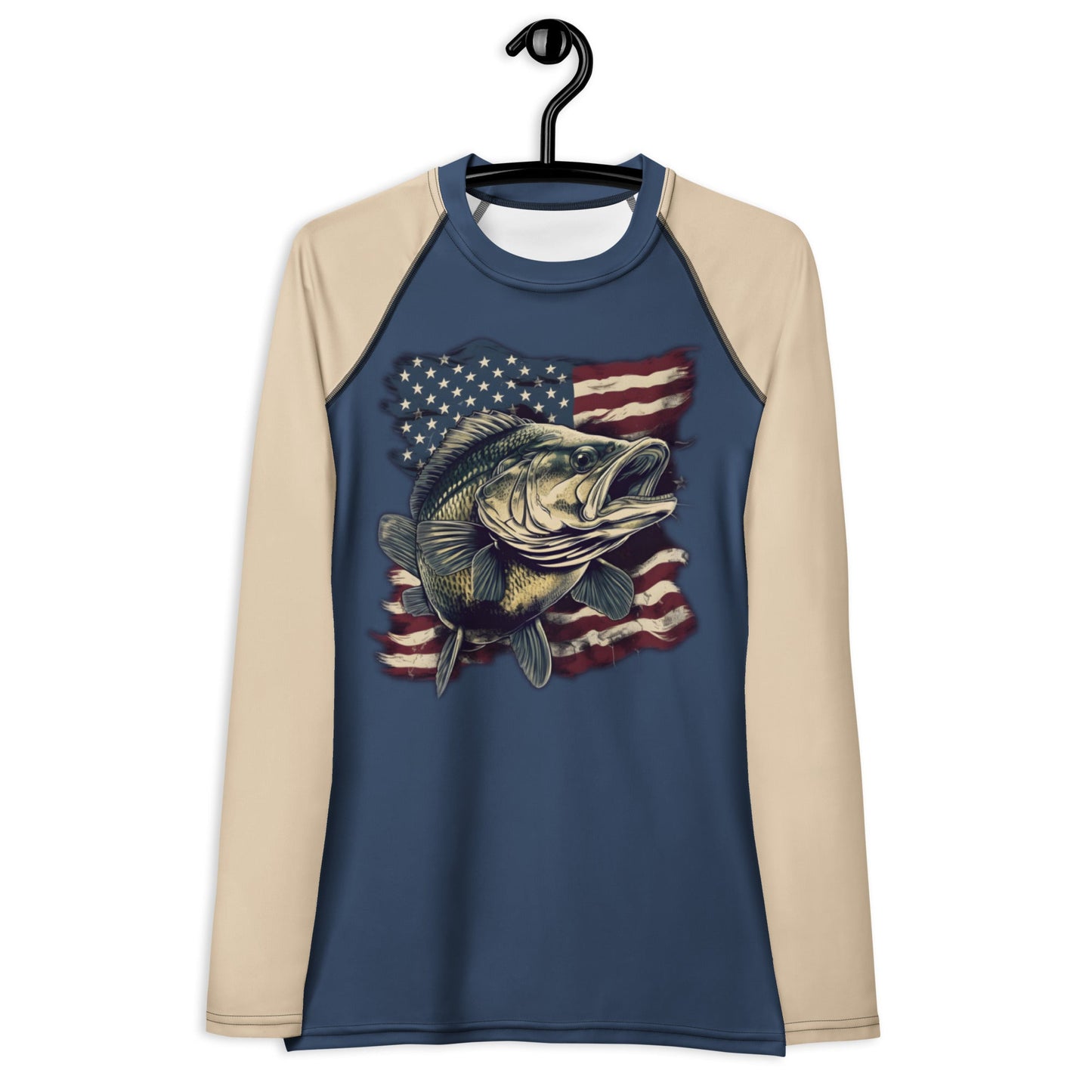 UPF 50 Women's Bass Fishing USA Rash Guard, Activewear Shirt