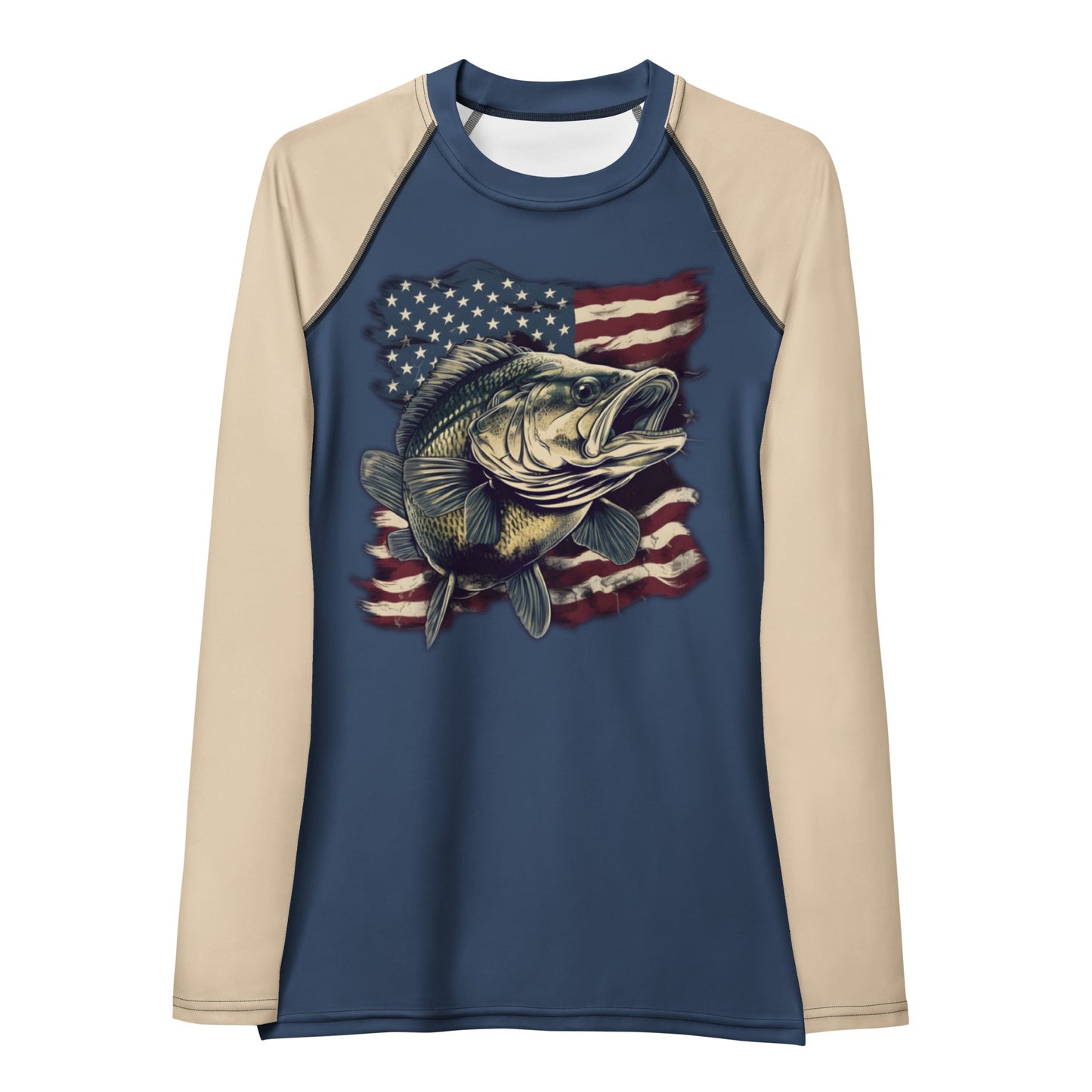 UPF 50 Women's Bass Fishing USA Rash Guard, Activewear Shirt