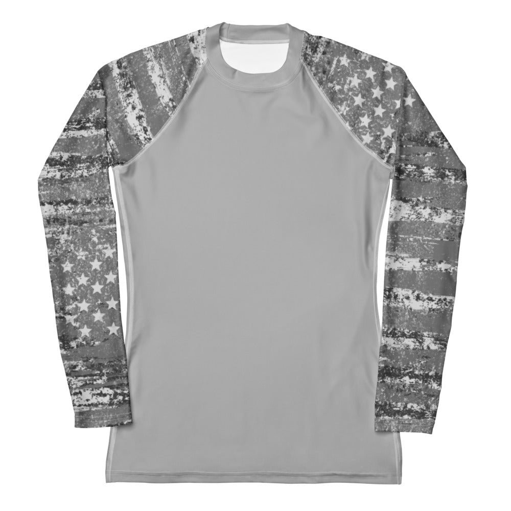 UPF 50 Women's Silver Flag Activewear Rash Guard Sun Shirt