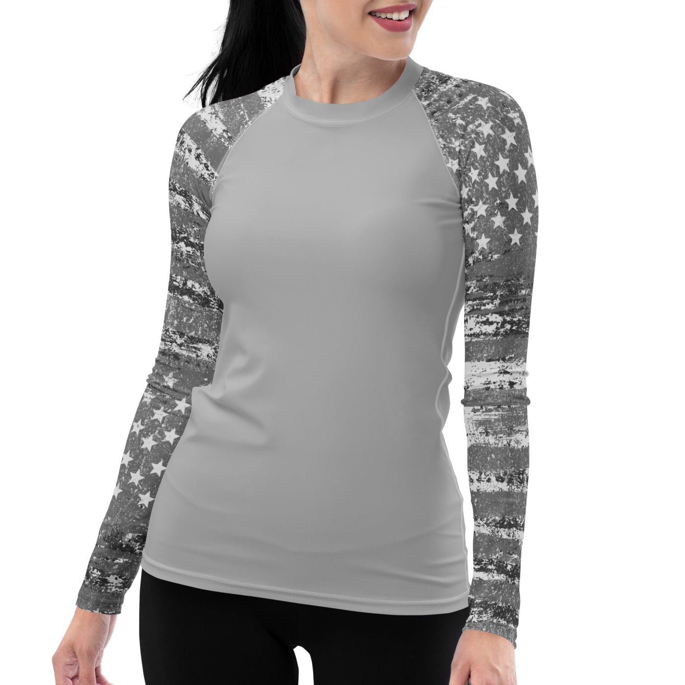 UPF 50 Women's Silver Flag Activewear Rash Guard Sun Shirt