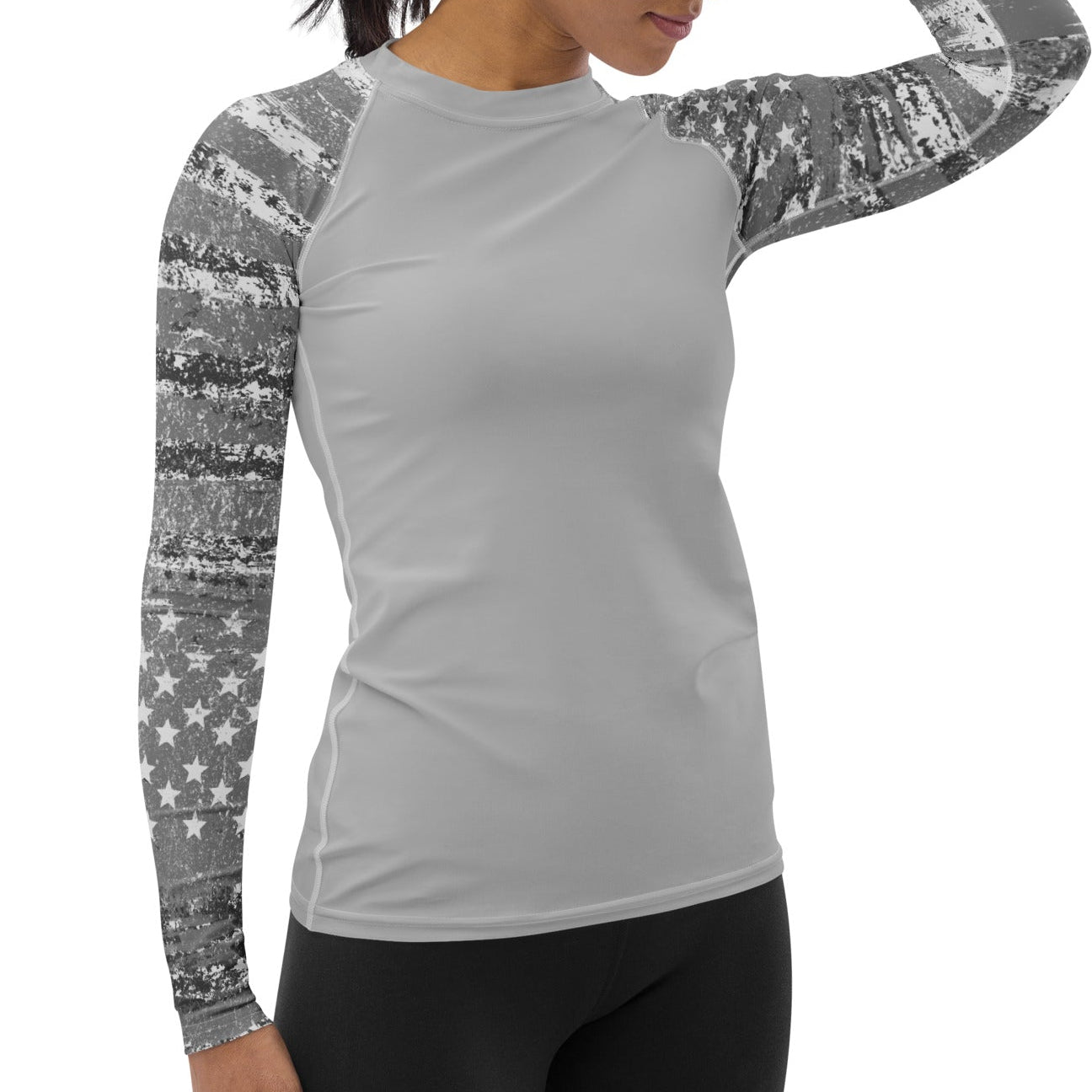 UPF 50 Women's Silver Flag Activewear Rash Guard Sun Shirt