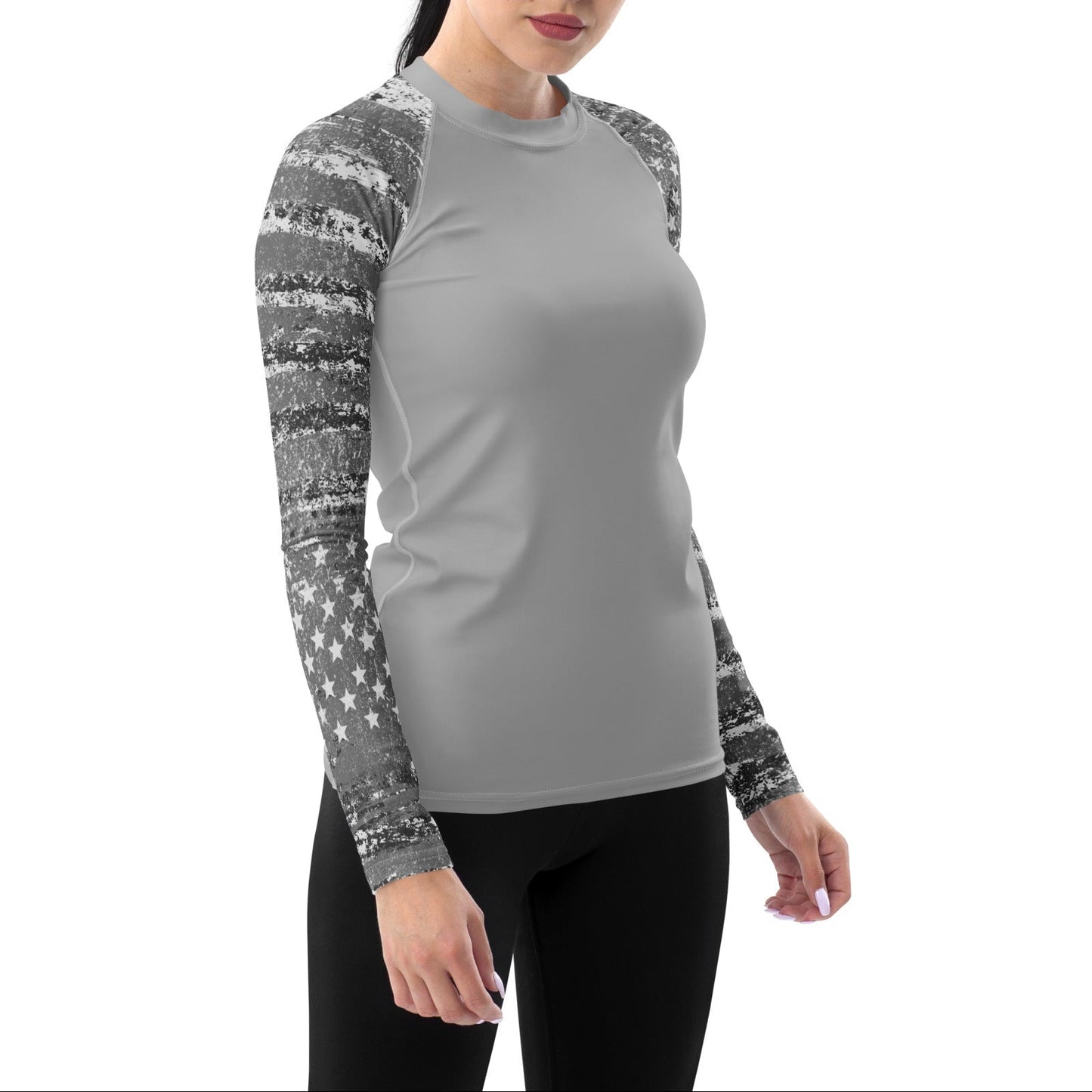 UPF 50 Women's Silver Flag Activewear Rash Guard Sun Shirt