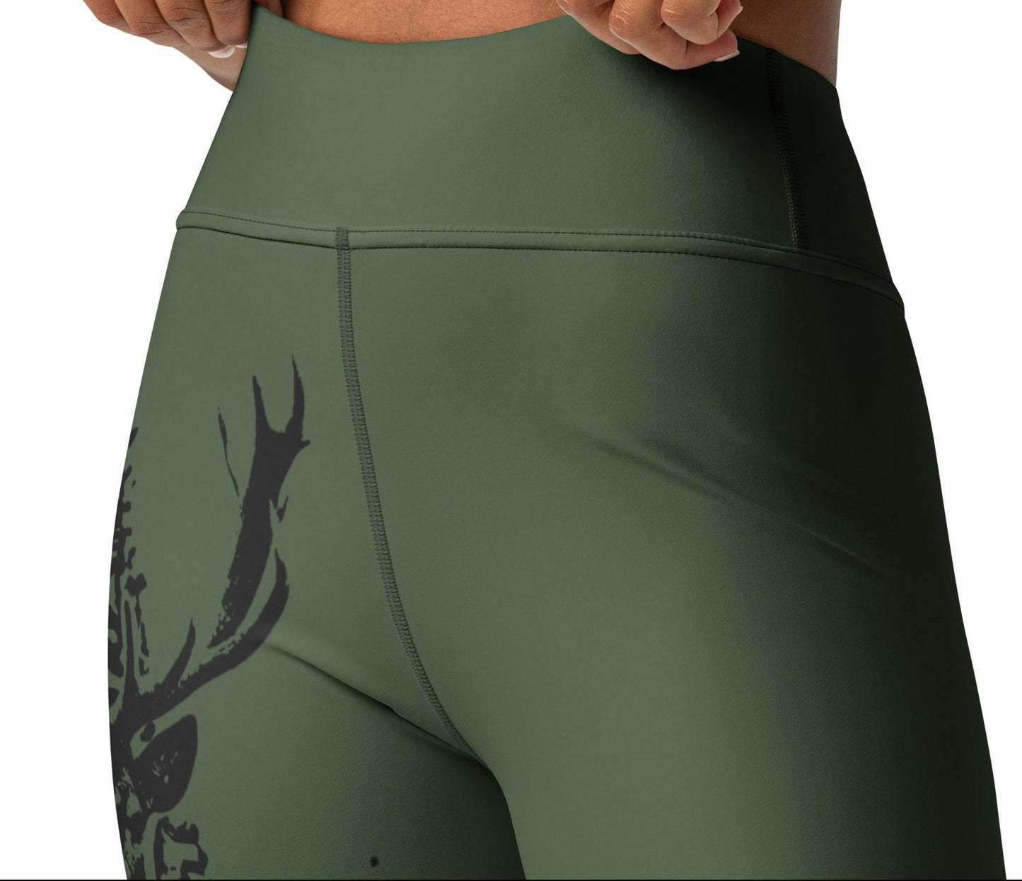 High Waist Non-Toxic Leggings, Woodland Antler Logo, Forest Green