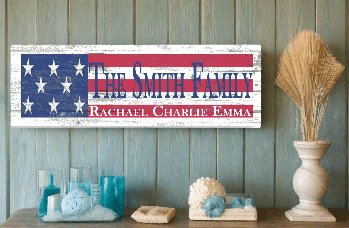 American Flag Wooden Sign with Custom Name & Established Date
