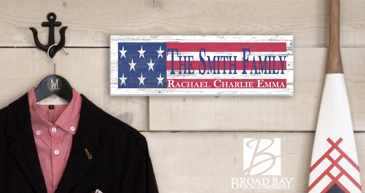 American Flag Wooden Sign with Custom Name & Established Date