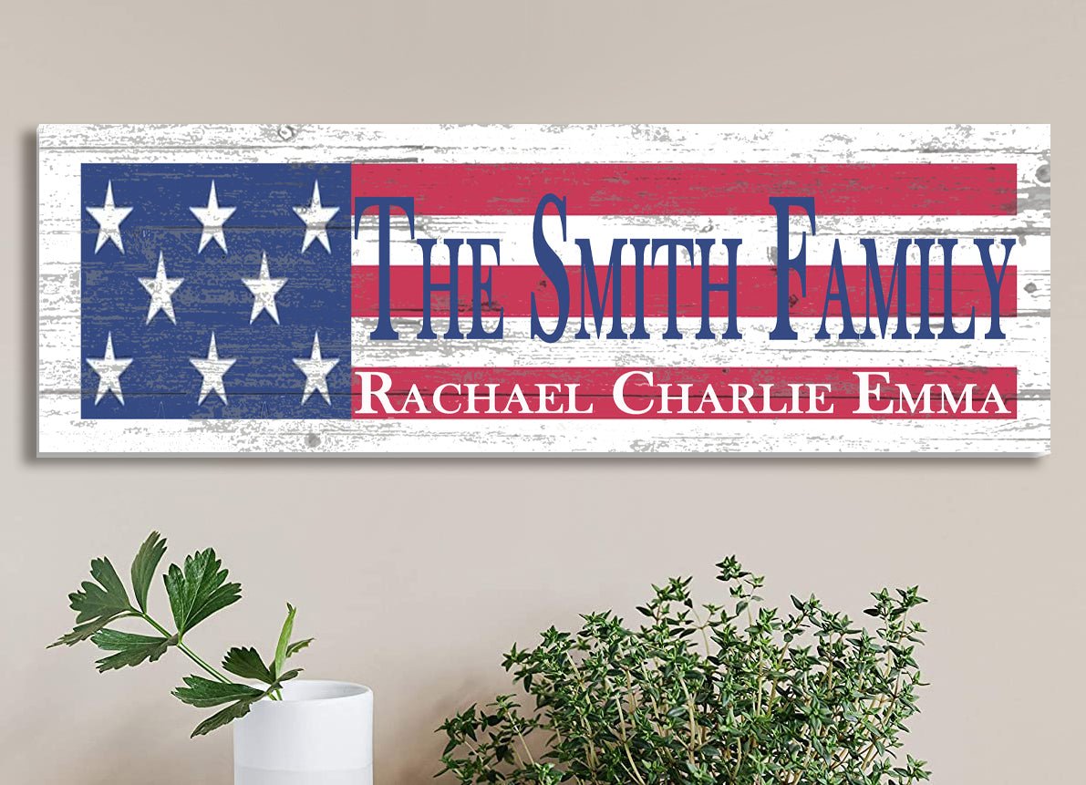 American Flag Wooden Sign with Custom Name & Established Date