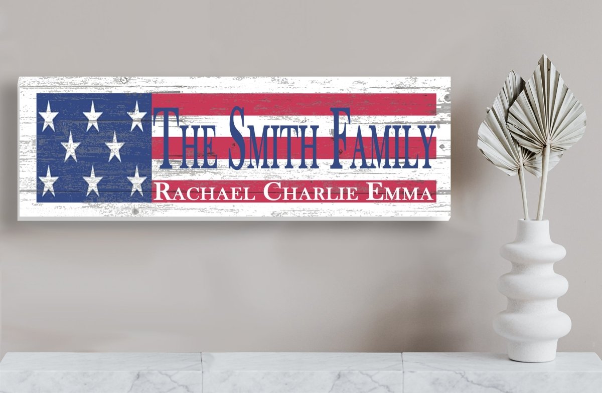 American Flag Wooden Sign with Custom Name & Established Date