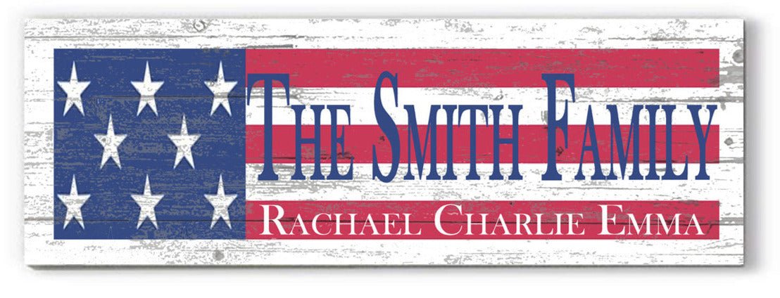 American Flag Wooden Sign with Custom Name & Established Date