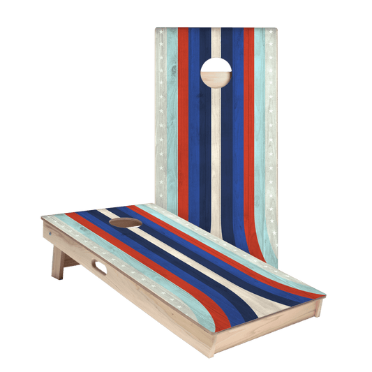 American Moto Curved Stripes Star Cornhole Boards