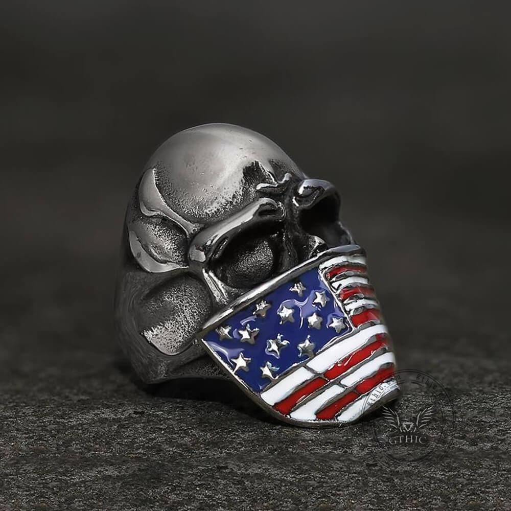 American Flag Stainless Steel Skull Ring