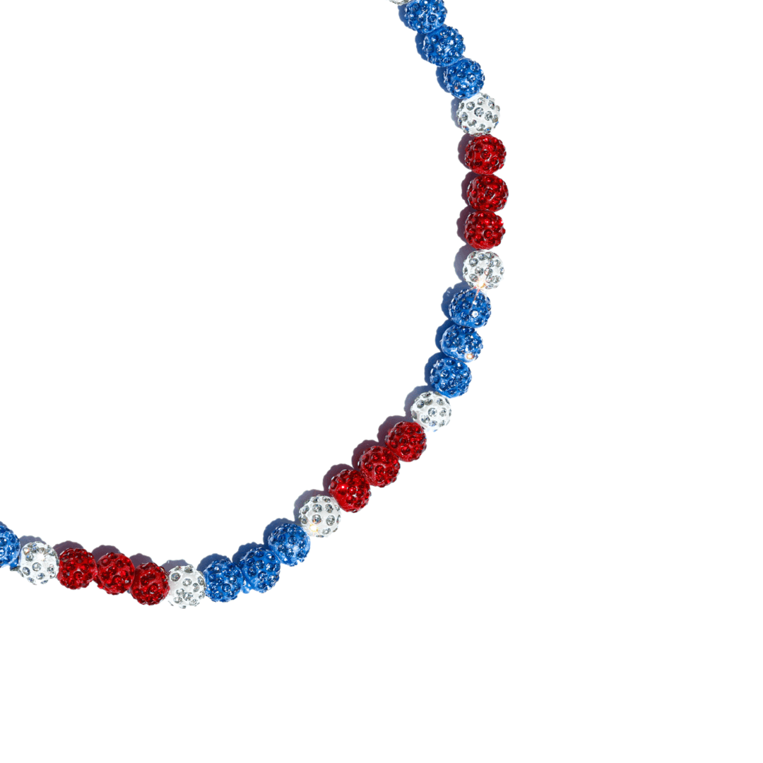 Americano Iced Out Baseball Bead Necklace | Red, White & Blue
