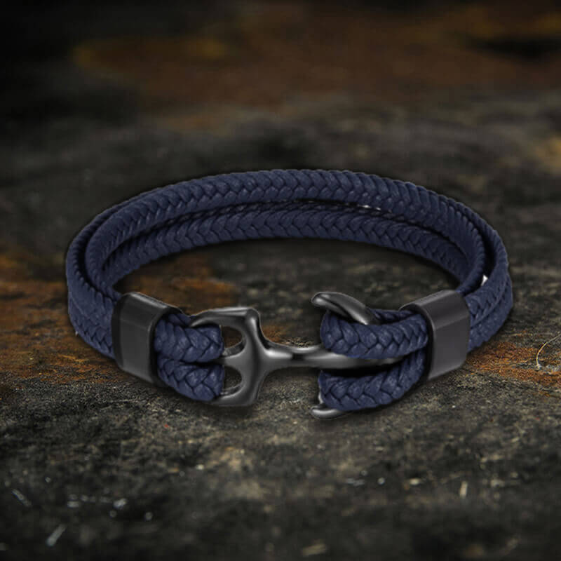 Anchor Buckle Braided Leather Stainless Steel Bracelet
