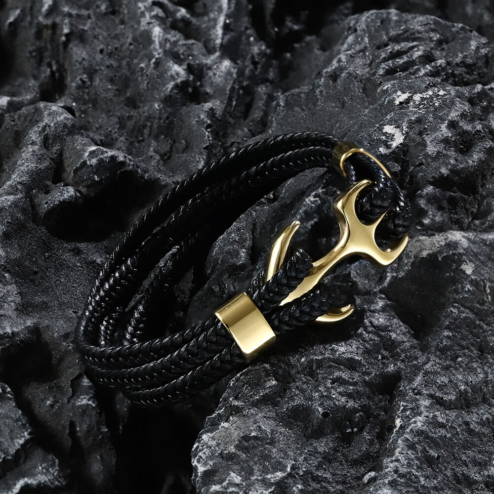 Anchor Buckle Braided Leather Stainless Steel Bracelet