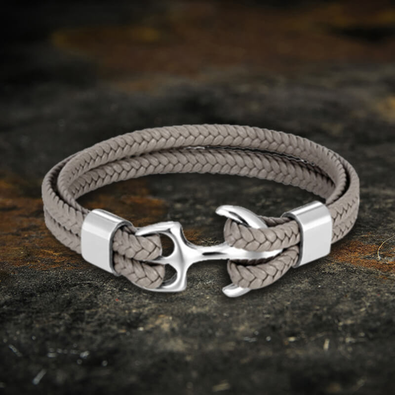 Anchor Buckle Braided Leather Stainless Steel Bracelet