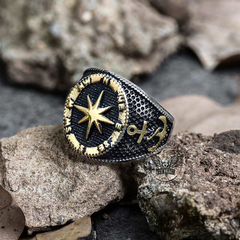 Anchor Compass Stainless Steel Marine Ring