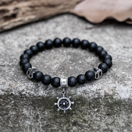 Anchor Rudder Stainless Steel Beaded Bracelet