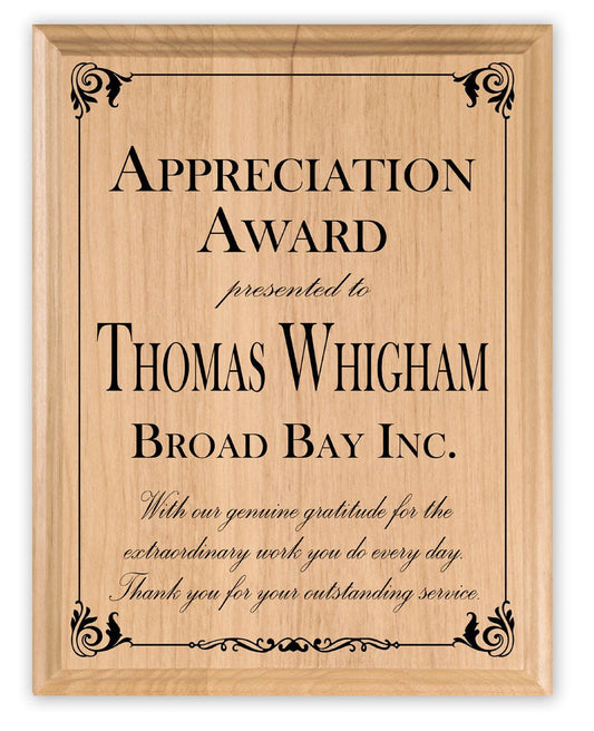 Appreciation Award Plaque – Personalized Recognition Gift with Custom Name, Title & Message