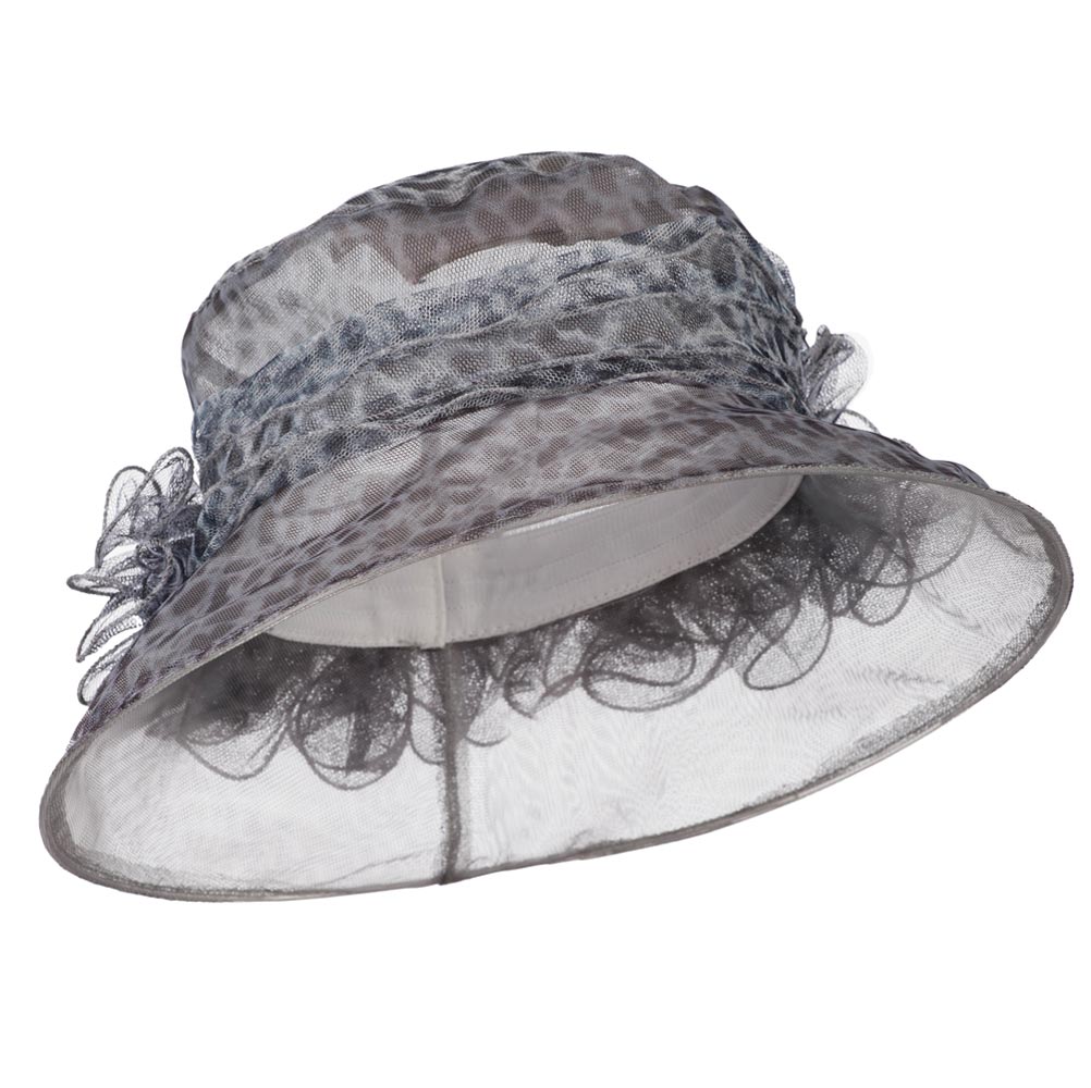 Leopard Print Ruffle Flower Organza Hat