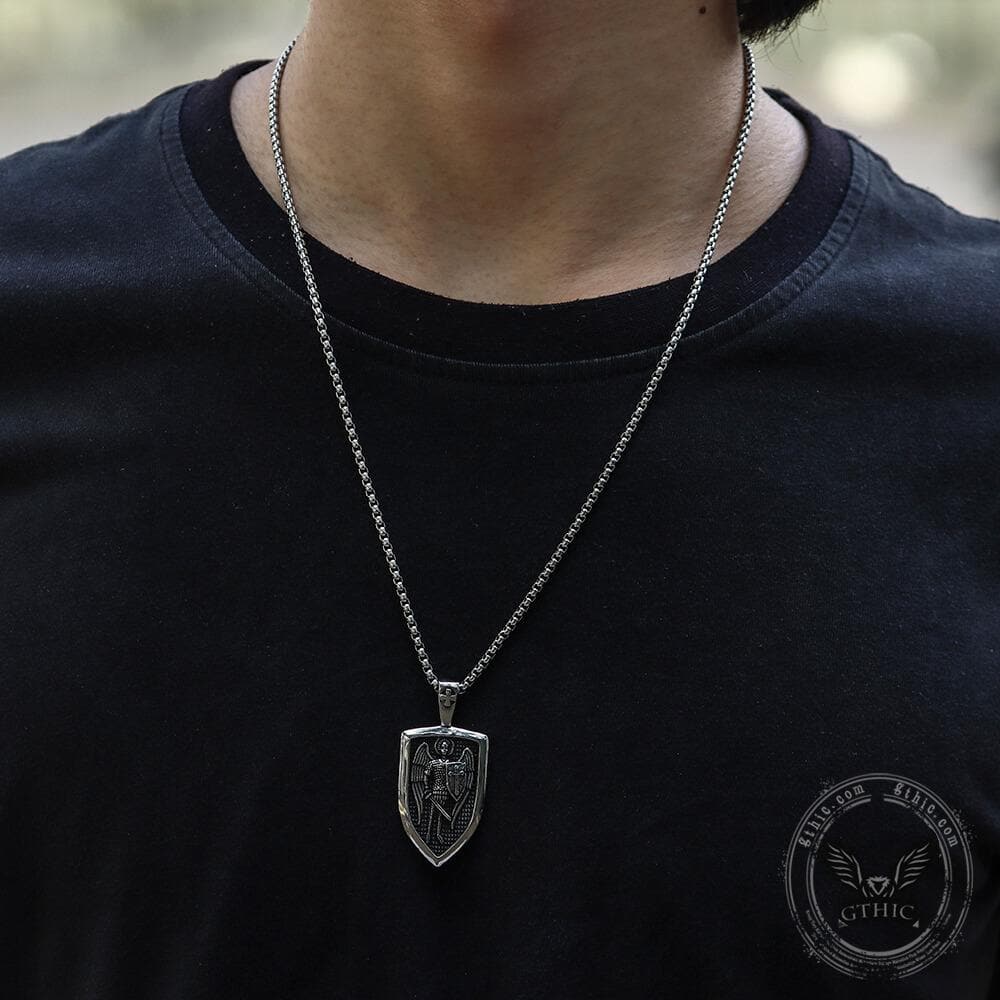Archangel Saint Michael Shield Stainless Steel Pendant