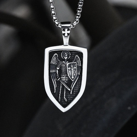 Archangel Saint Michael Shield Stainless Steel Pendant