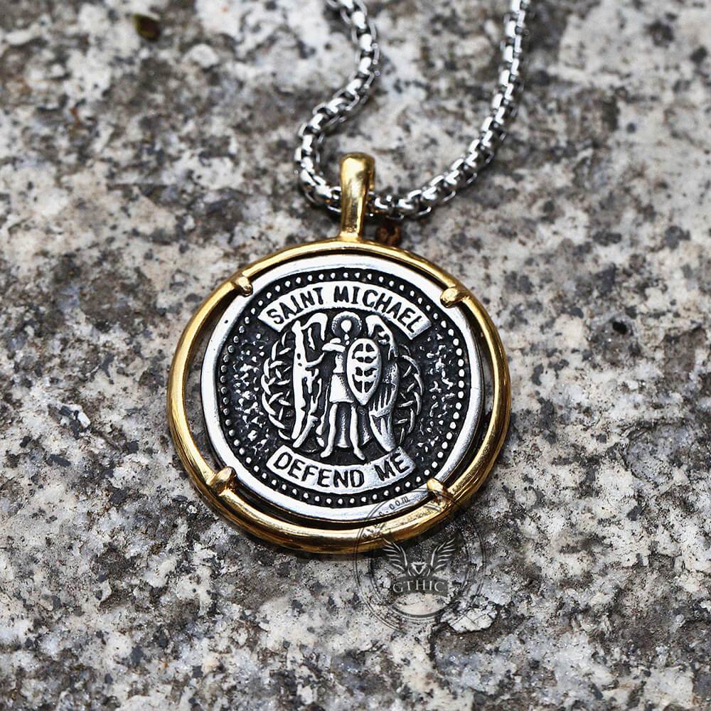 Archangel Saint Michael Stainless Steel Coin Necklace