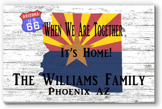 Arizona Home Sign Personalized Family Name SOLID WOOD 16.5in x 10.5in