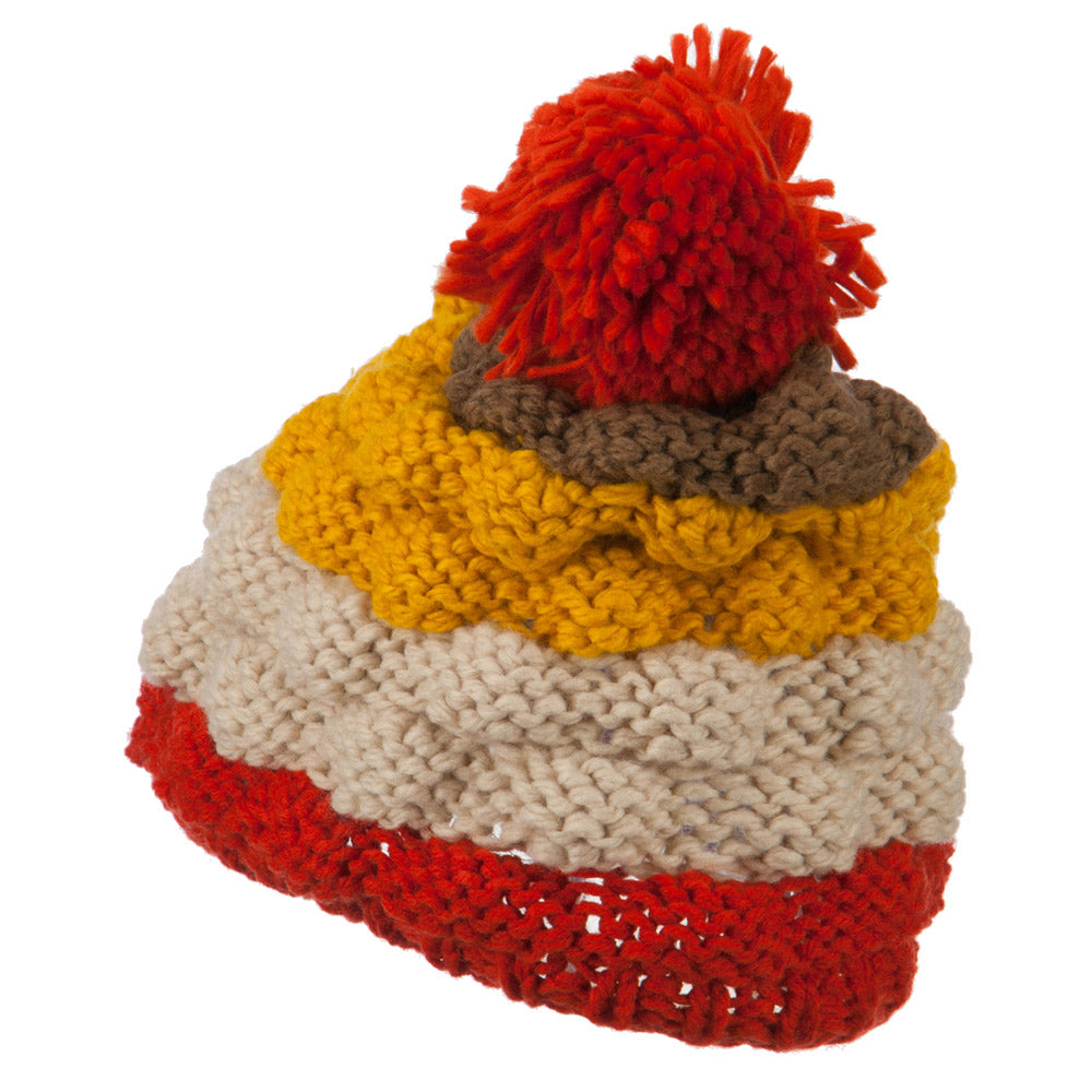 Acrylic Striped Pom Pom Beanie