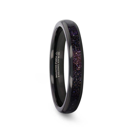 ASTRUM Black Tungsten Ring with Crushed Blue and Purple Goldstone Inlay - 4mm
