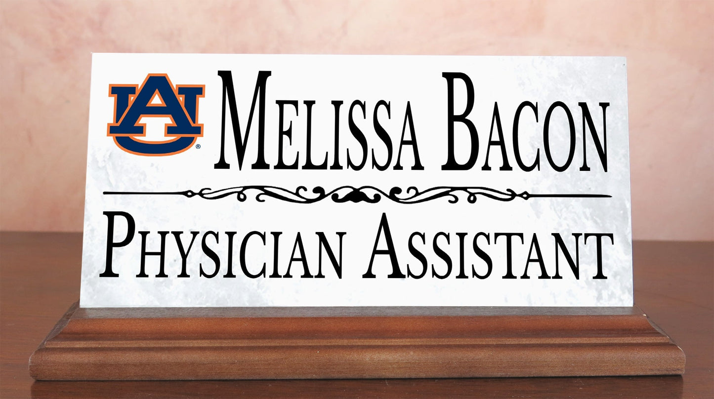Auburn University Desk Nameplate – Custom Marble Name Sign with Personalized Title