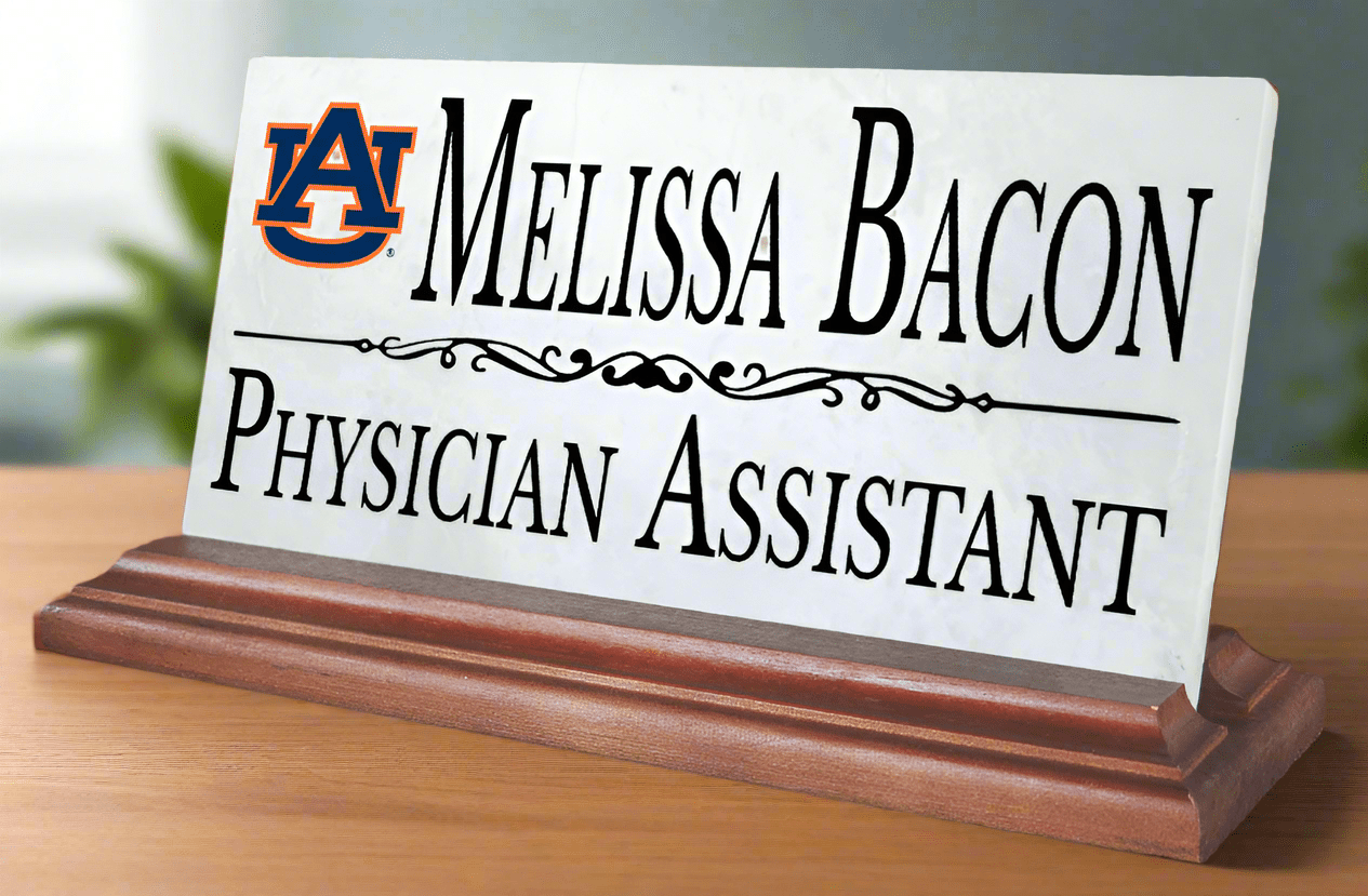 Auburn University Desk Nameplate – Custom Marble Name Sign with Personalized Title