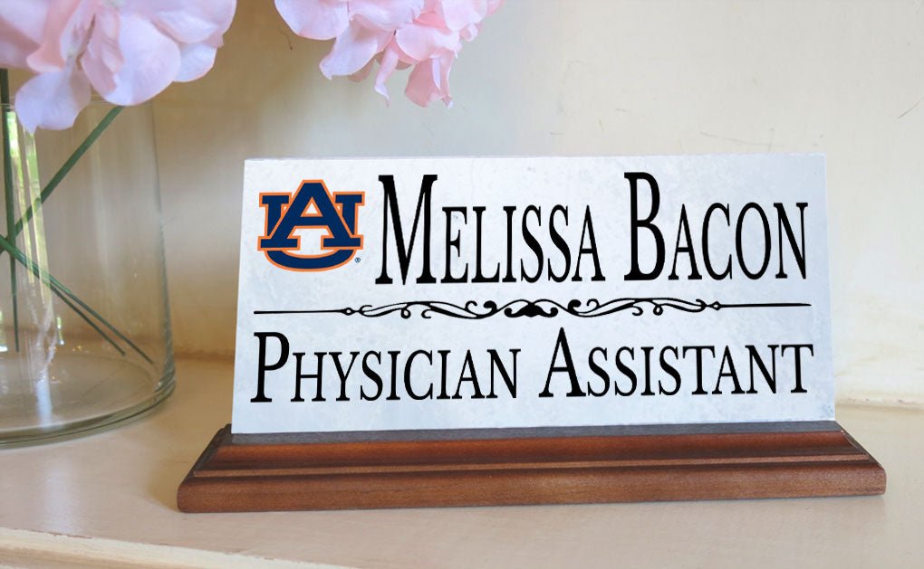 Auburn University Desk Nameplate – Custom Marble Name Sign with Personalized Title
