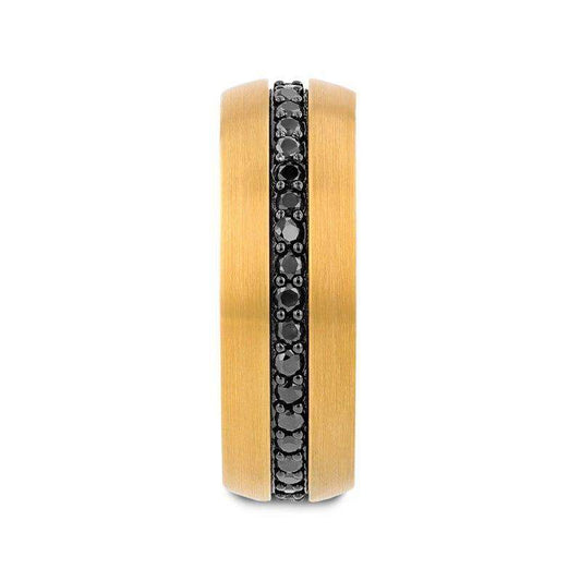 AURYN Gold-Plated Tungsten Ring with Black Sapphires – 8mm