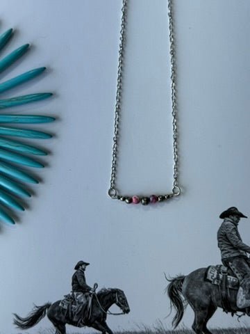 Pink Mosaic Beaded Chain Necklace