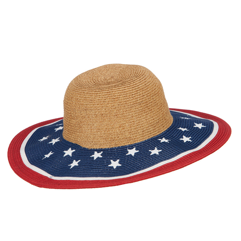 Women's USA Flag Paper Braid 4 Inch Brim Hat