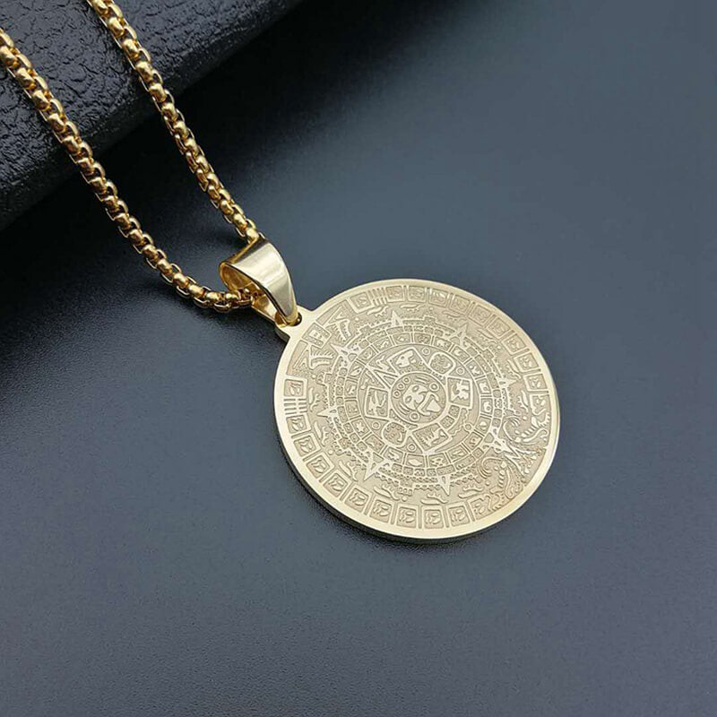 Aztec Sun Virgin of Guadalupe Stainless Steel Pendant