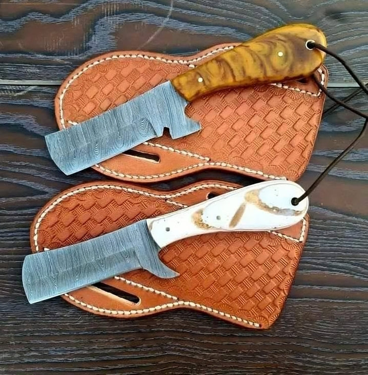 Custom Handmade Damascus Bull Cutter Knife with Epoxy Resin Handle for Sale by KBS Knives Store