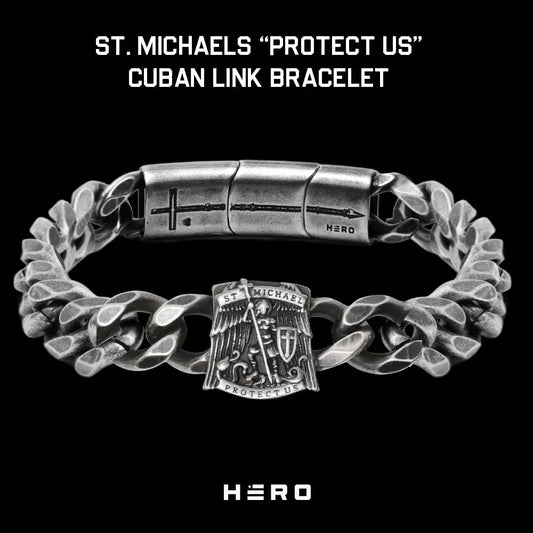 St. Michael's 'protect Us' Cuban Link Bracelet: Helps Pair Veterans with A Service Dog or Shelter Dog
