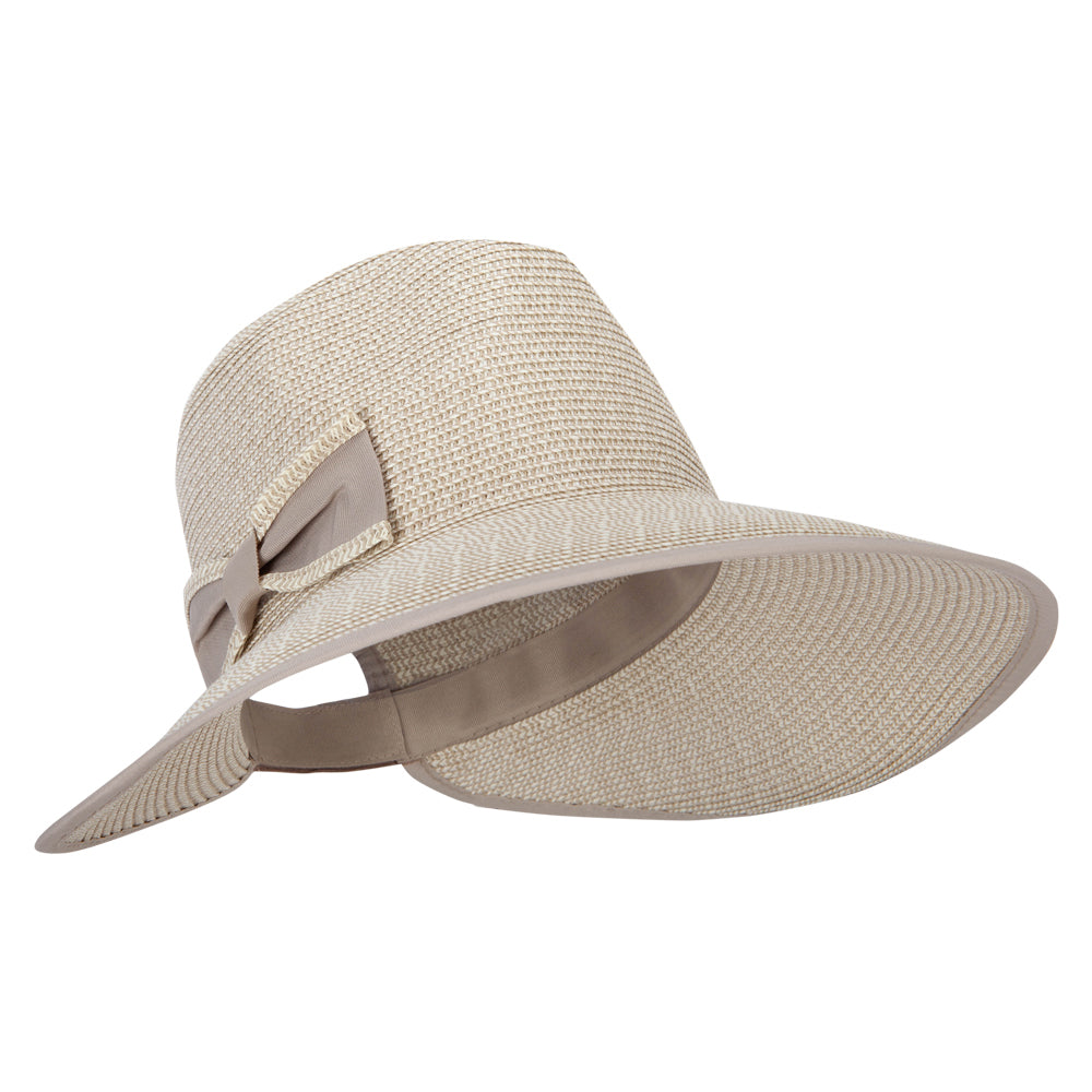 Women's Paper Braid Bow Accented Wide Split Brim Fedora Hat