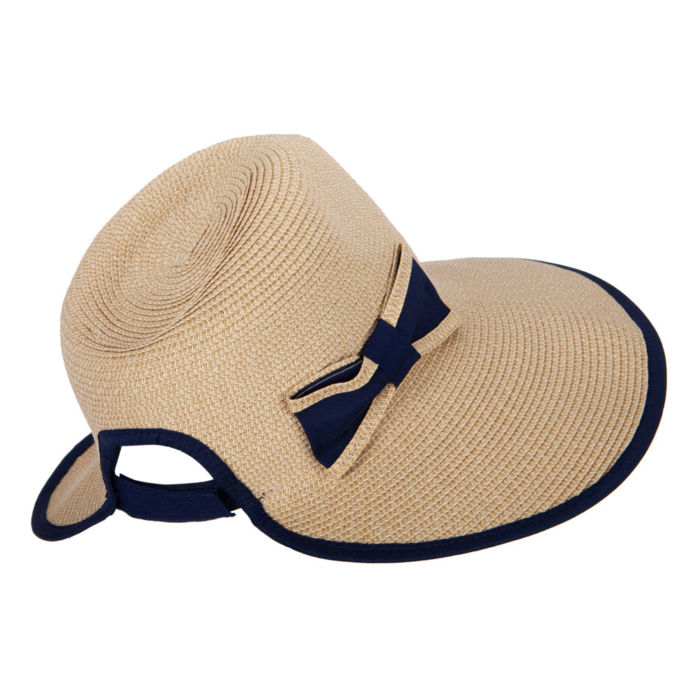 Women's Paper Braid Bow Accented Wide Split Brim Fedora Hat