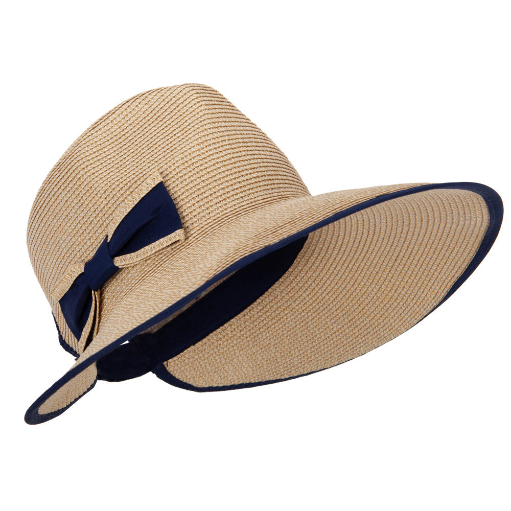 Women's Paper Braid Bow Accented Wide Split Brim Fedora Hat