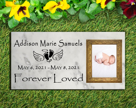 Baby Memorial Plaque – Custom Photo Marble Remembrance Stone | Forever Loved