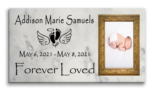 Baby Memorial Plaque – Custom Photo Marble Remembrance Stone | Forever Loved