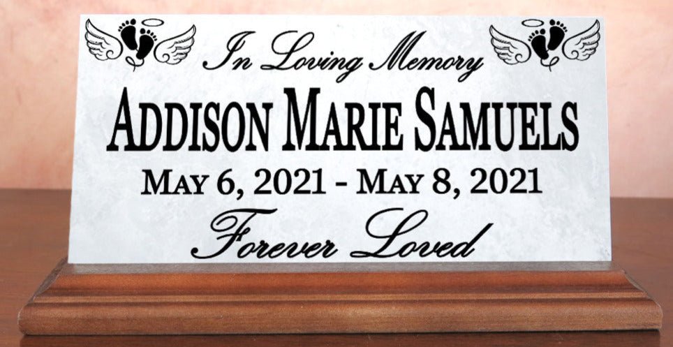 Baby Memorial Plaque for Shelf or Mantel Sign Baby Footprints & Angel Wings